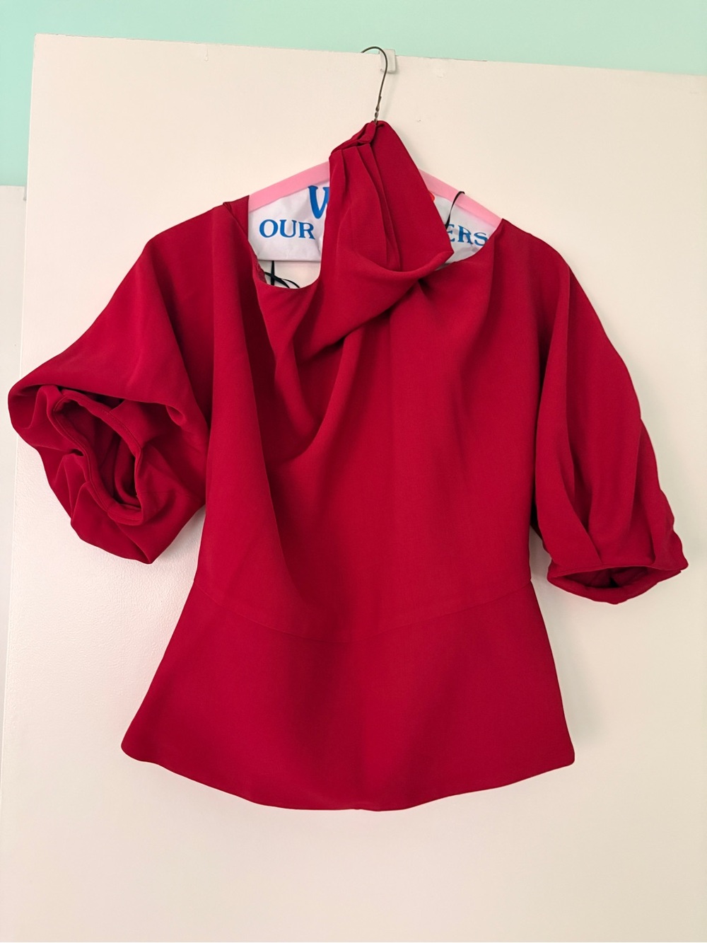Cushnie Red Puff-Sleeve Peplum Blouse